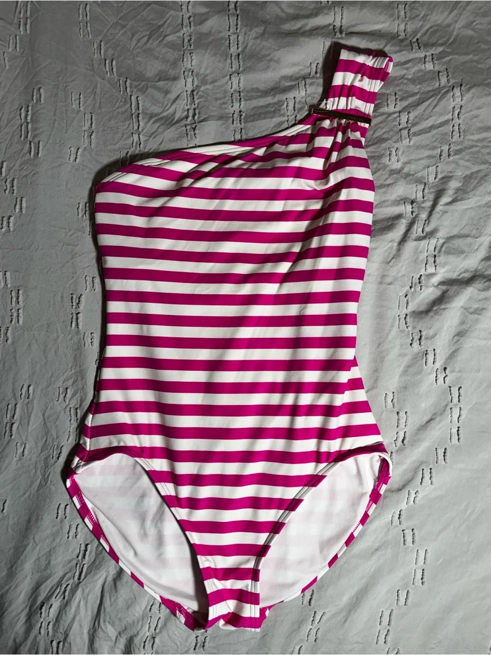 Michael Kors Pink and White One-Shoulder Stripe One-Piece Swimsuit